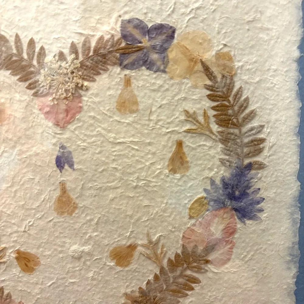 Vintage Pressed Wildflowers Heart Shaped Framed Art Pink Pastel Decor 1999 10x10